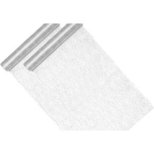 Partydeco Kerstdiner tafelloper op rol - 2x - zilver - mesh stof glans - 36 x 900 cm