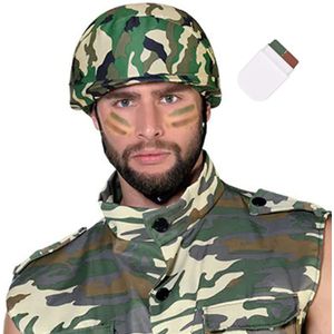 Carnaval verkleed set Army/Leger soldaten helm - met camouflage schmink stift - volwassenen - Verkleedhoofddeksels