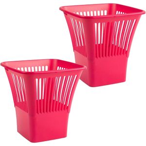 Afvalbak/vuilnisbak/kantoor prullenbak - 2x stuks - plastic - fuchsia roze - 30 cm - Prullenmanden