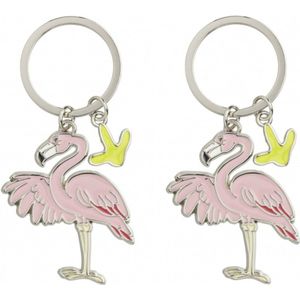 4x stuks metalen flamingo sleutelhanger 5 cm - Sleutelhangers