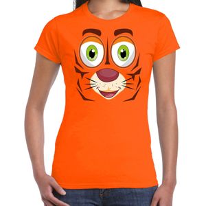 Dieren verkleed t-shirt dames - tijger gezicht - carnavalskleding - oranje - Feestshirts