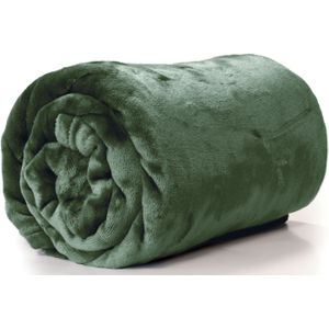 Unique Living Plaid/deken - fleece - pesto groen - polyester - 130 x 180 cm