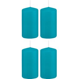 4x Turquoise blauwe woondecoratie kaarsen 6 x 12 cm 40 branduren - Stompkaarsen