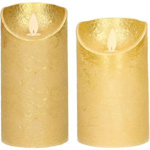 Set van 2x stuks Gouden Led kaarsen met bewegende vlam - 12.5 en 15 cm - Sfeer stompkaarsen voor binnen