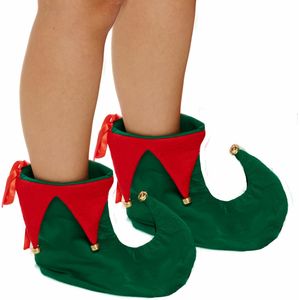 Elfen schoenen - groen/rood - voor volwassenen - one size - kerstelf  - Verkleedschoenen
