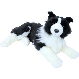 Grote Pluche Zwart/Witte Border Collie Hond Liggend Knuffel 53 cm Speelgoed