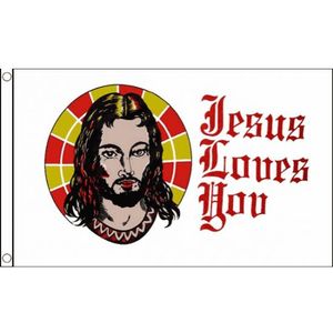 Vlag met tekst Jesus loves you - Vlaggen
