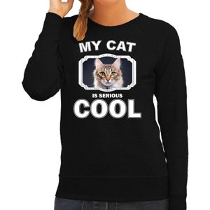 Bruine kat katten sweater / trui my cat is serious cool zwart voor dames - Sweaters