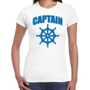 Captain / kapitein met roer/stuur verkleed t-shirt wit voor dames - Feestshirts