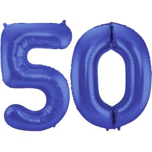 Grote folie ballonnen cijfer 50 in het blauw 86 cm - Ballonnen