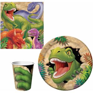 Kinderfeestje Dinosaurussen thema tafel dekken eetset voor 8x kinderen - Feestpakketten