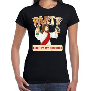 Fout kerst t-shirt zwart met party Jezus voor dames - kerst t-shirts