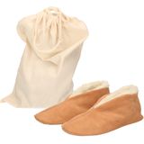 Beige Spaanse kinder sloffen/pantoffels van echt leer/suede maat 33 met opbergzak - sloffen - kinderen