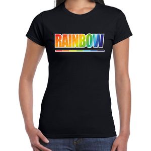 Rainbow tekst regenboog / LHBT t-shirt zwart voor dames - Feestshirts