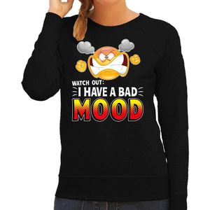 Funny emoticon sweater Watch out I have a bad mood zwart dames - Feesttruien