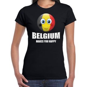 Belgium makes you happy landen t-shirt Belgie zwart voor dames met emoticon - Feestshirts