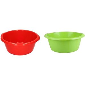 2x Plastic afwas teil groen/rood 10L 38 cm - Afwasbak