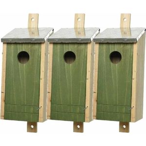 Set van 3 donkergroene houten vogelhuisjes 26 cm - Vogelhuisjes