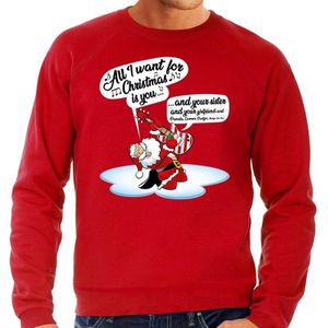 Grote maten rode foute kersttrui / sweater Kerstman die gitaar speelt en zingt voor heren - kerst truien
