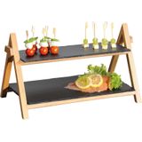 Etagere 2-laags van bamboe/leisteen 24 x 43 x 27 cm - High Tea serveerplateau - Tapas kaasplankje/borrelplankje