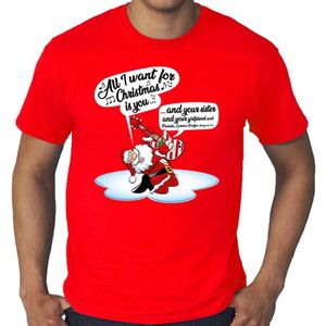 Grote maat Kerst shirt rood Kerstman die gitaar speelt en zingt voor heren - kerst t-shirts