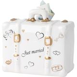 Spaarpot voor volwassenen Just Married - Keramiek - koffer in bruiloft thema - 14 x 10 cm - Spaarpotten