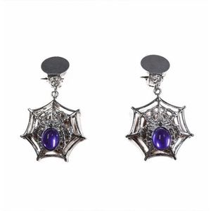 Spinnenweb oorbelletjes paars/zilver verkleedaccessoire voor dames - Verkleedsieraden