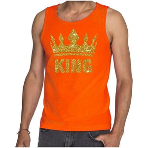 Oranje hemd voor heren gouden glitter king - Feestshirts