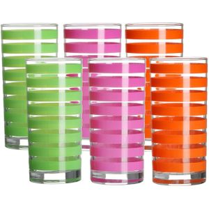 Drinkglazen Colorama - 6x - roze/groen/oranje - glas - 280 ml - gekleurd mix - Drinkglazen