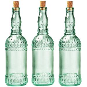 Waterflessen/Karaffen - 3x stuks glazen fles/karaf met kurk en dop 71 cl