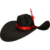 Piraten kapitein verkleed hoed - zwart - met veer - volwassenen - Verkleedhoofddeksels
