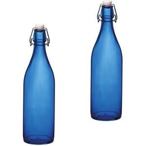 Set van 2 blauwe giara flessen met beugeldop - Waterflessen