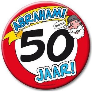 Extra grote button 50 jaar Abraham stopbord 10 cm - Fopartikelen