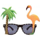 6x stuks tropische carnaval verkleed party bril met flamingo en palmboom - Verkleedbrillen
