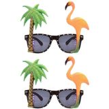 6x stuks tropische carnaval verkleed party bril met flamingo en palmboom - Verkleedbrillen