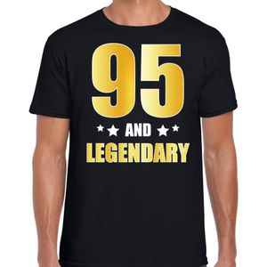 95 and legendary verjaardag cadeau t-shirt goud 95 jaar zwart voor heren - Feestshirts