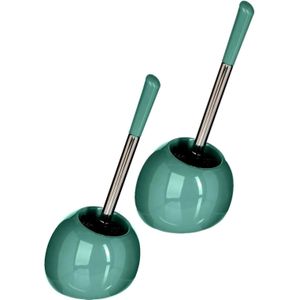 2x stuks WC-/toiletborstels met houder rond emerald groen glans keramiek 36 cm - Toiletborstels