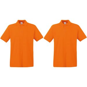 2-Pack maat L oranje poloshirt premium van katoen voor heren - Polo shirts