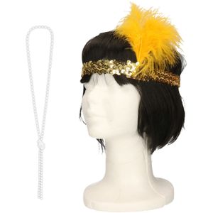 Carnaval verkleed accessoire set - dames hoofdband en parelketting - charleston/jaren 20 stijl - Verkleedattributen