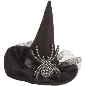 Halloween heksenhoed - mini hoedje op diadeem - one size - zwart - meisjes/dames - Verkleedhoofddeksels