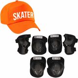 Set van valbescherming voor kinderen maat M / 6 tot 8 jaar met een stoere SKATER pet oranje - Lichaamsbeschermers