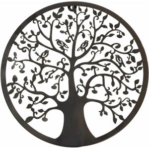 Wanddecoratie Tree of Life/levensboom ornament - Mdf hout - Dia 30 cm - zwart - wanddecoratie