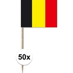 Vlaggetjes cocktailprikkers vlag Belgie - 50x  - 8 cm - hout/papier - Cocktailprikkers