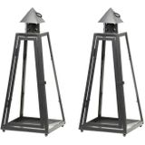 Set van 2x Stuks Zilveren Tuin Lantaarn/Windlicht van Ijzer 16,7 X 16,7 X 39,9 cm