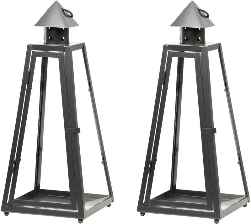 Set van 2x Stuks Zilveren Tuin Lantaarn/Windlicht van Ijzer 16,7 X 16,7 X 39,9 cm