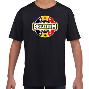 Have fear Belgium is here / Belgie supporter t-shirt zwart voor kids - Feestshirts