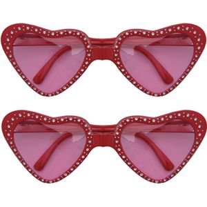 Hippie Flower Power - Zonnebril - 2 stuks - hartjes glazen - rood - Verkleedbrillen
