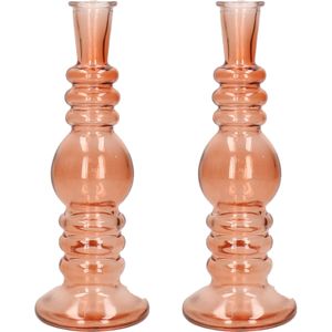 Ideas 4 Seasons Bloemenvaas Florence - 2x - zacht oranje glas - helder - D8,5 x H23 cm