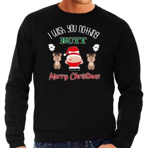 Foute Kersttrui/sweater voor heren - I Wish You Nothing Butt Merry Christmas - zwart - Kerstman - kerst truien