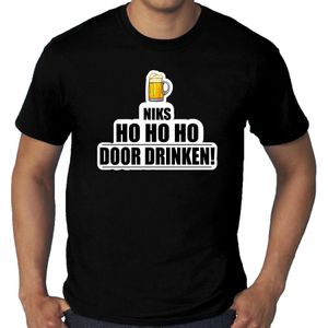 Grote maten niks ho ho ho bier doordrinken foute Kerst t-shirt zwart voor heren - kerst t-shirts